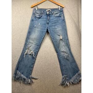 Zara Distressed Womens Jeans 8 Raw Hem Fringe Trafaluc Boho High Cut Ankle